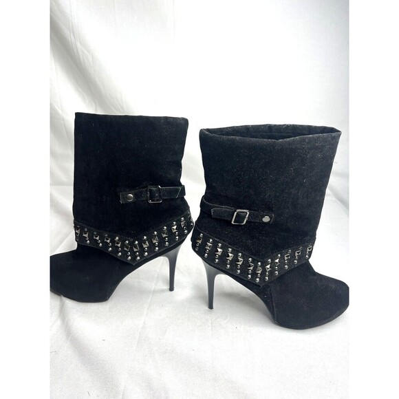 Dollhouse Women Faux Suede Black Stiletto Boots with silver studs size 11 - Picture 5 of 8